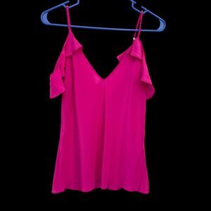 Amanda Uprichard Hot Pink 100% Silk V-Neck Off Shoulder Flowy Tank‎ Size S